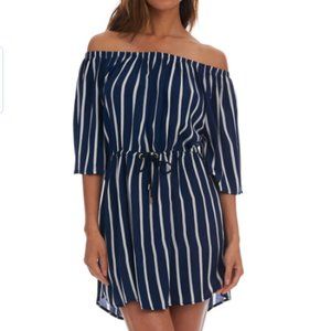 La Blanca - Women's Off The Shoulder Cover-up Dress, Indigo/Capri Stripe